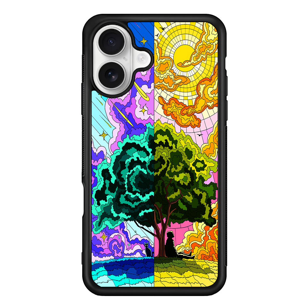 Cat and Men Under The Tree iPhone 16 Plus Case | Durable Protective Rubber Cover