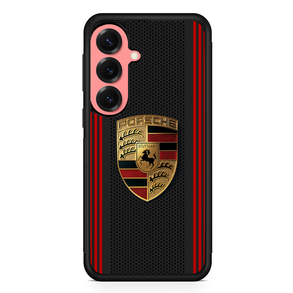 Porsche Gold Emblem Samsung Galaxy S25 Case | Slim Rubber Case for Samsung Galaxy S25