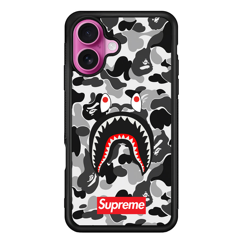 Bape Supreme Black Camo iPhone 17 Case | Slim Rubber Case for iPhone 17