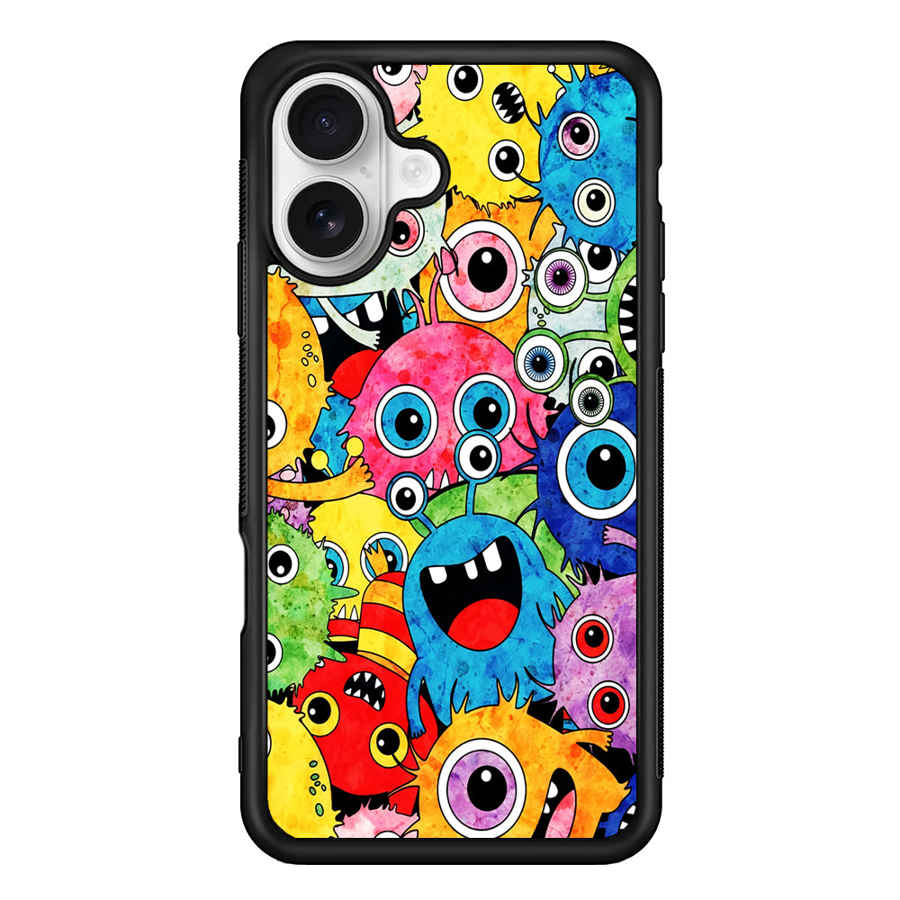 Cute Monster Doodle iPhone 16 Plus Case | Durable Protective Rubber Cover