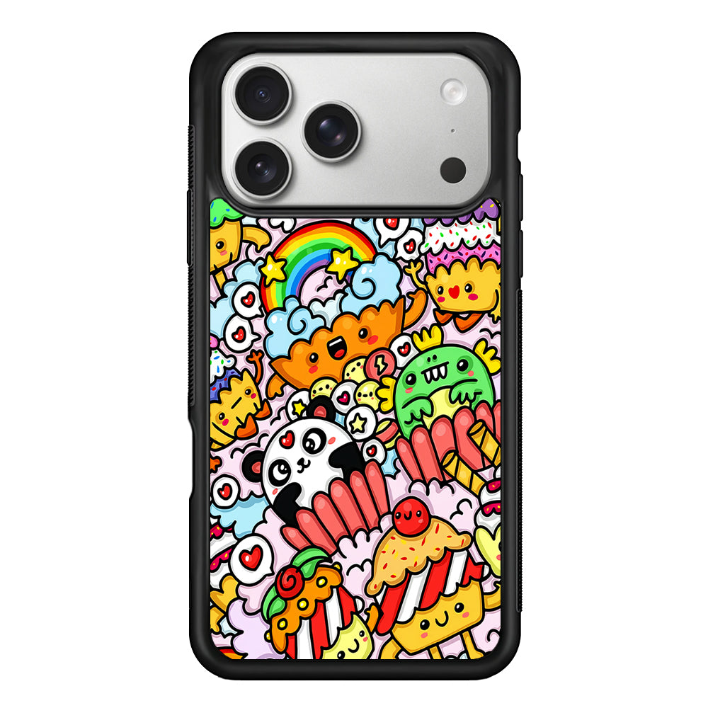 Kawaii Cupcake Graffiti Doodles iPhone 17 Pro Case | Slim Rubber Case for iPhone 17 Pro