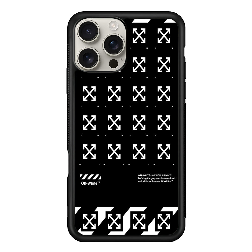 Off White Logo Black Pattern iPhone 16 Pro Max Case | Slim Rubber Case for iPhone 16 Pro Max