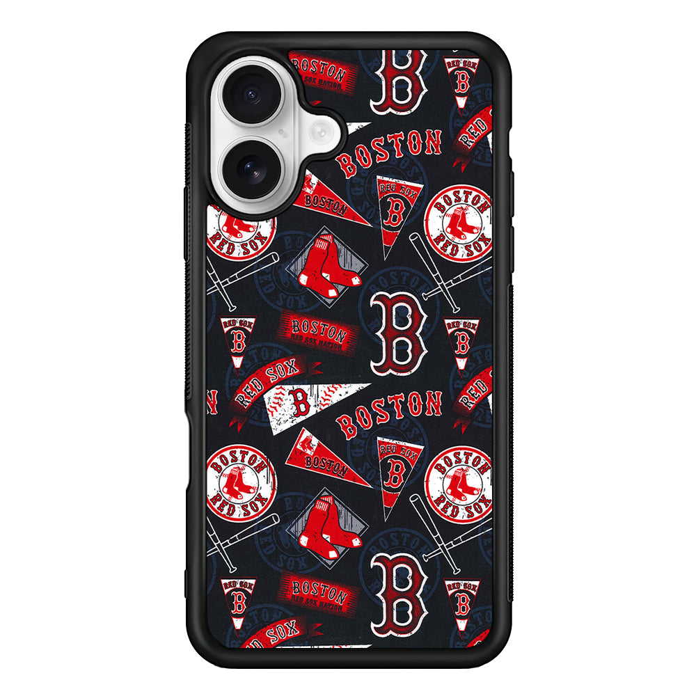 Boston Red Sox Pattern iPhone 16 Plus Case | Durable Protective Rubber Cover