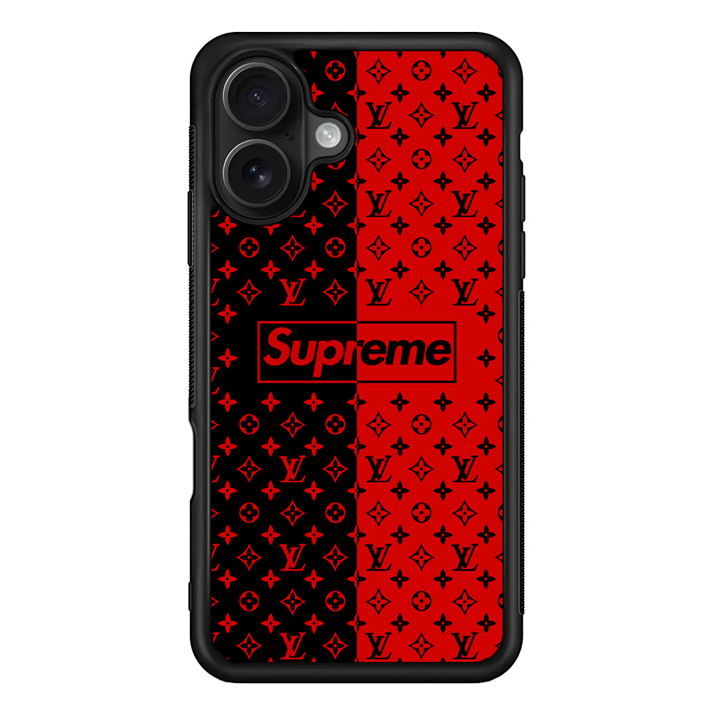 Louis Vuitton X Supreme Red Black iPhone 16 Case | Slim Rubber Case for iPhone 16