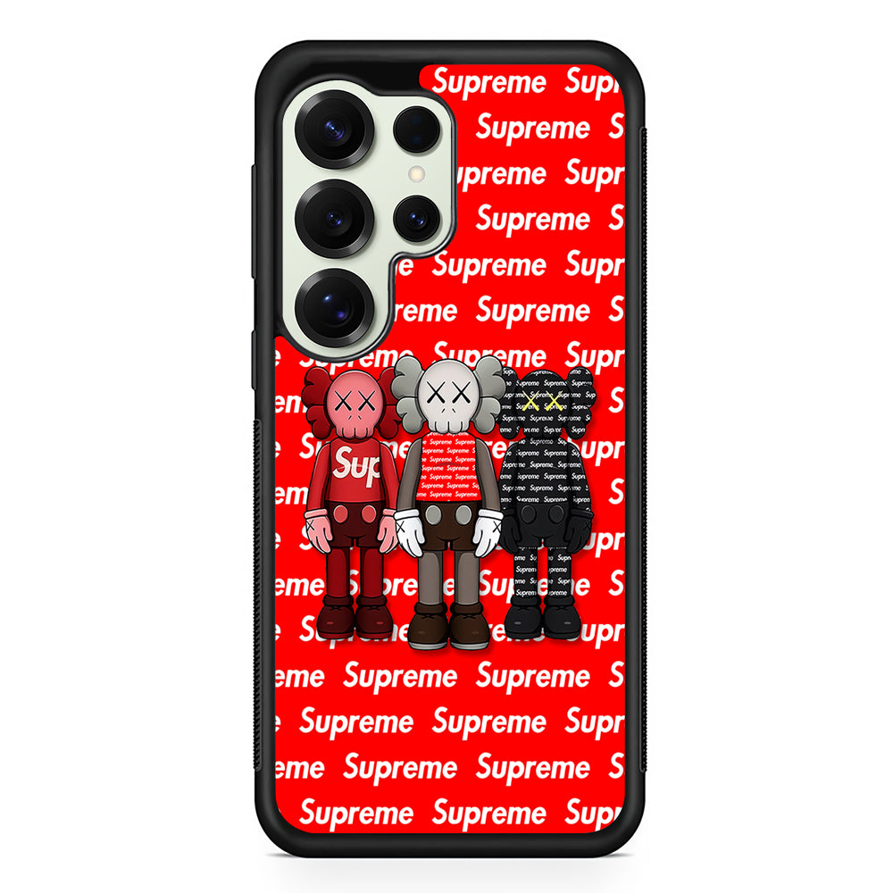 Three Kaws X Supreme Background Samsung Galaxy S25 Ultra Case | Slim Rubber Case for Samsung Galaxy S25 Ultra