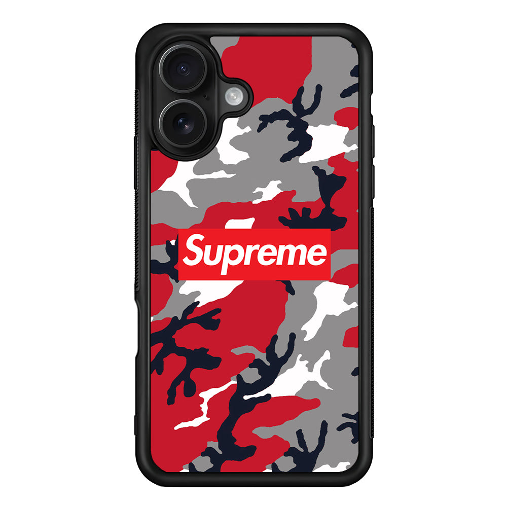 Supreme Camo Red iPhone 16 Case | Slim Rubber Case for iPhone 16