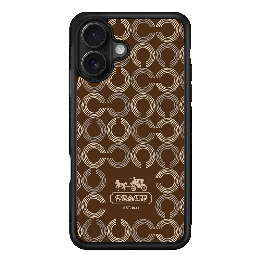 Coach Pattern Brown iPhone 16 Case | Slim Rubber Case for iPhone 16