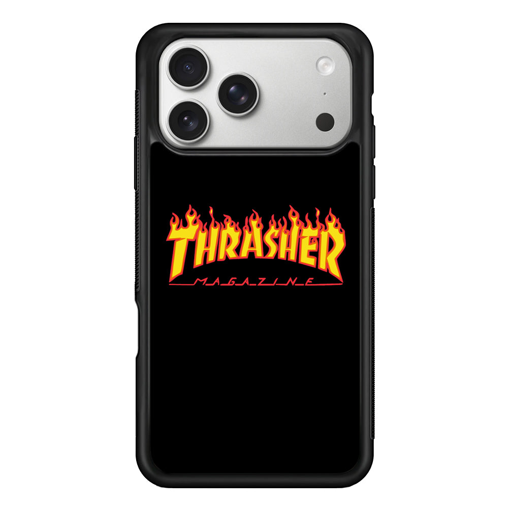 Thrasher Magazine Black Simple Fire iPhone 17 Pro Case | Slim Rubber Case for iPhone 17 Pro