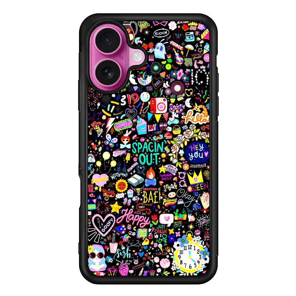 Girly Mixed Doodle iPhone 17 Case | Slim Protective Rubber Phone Cover
