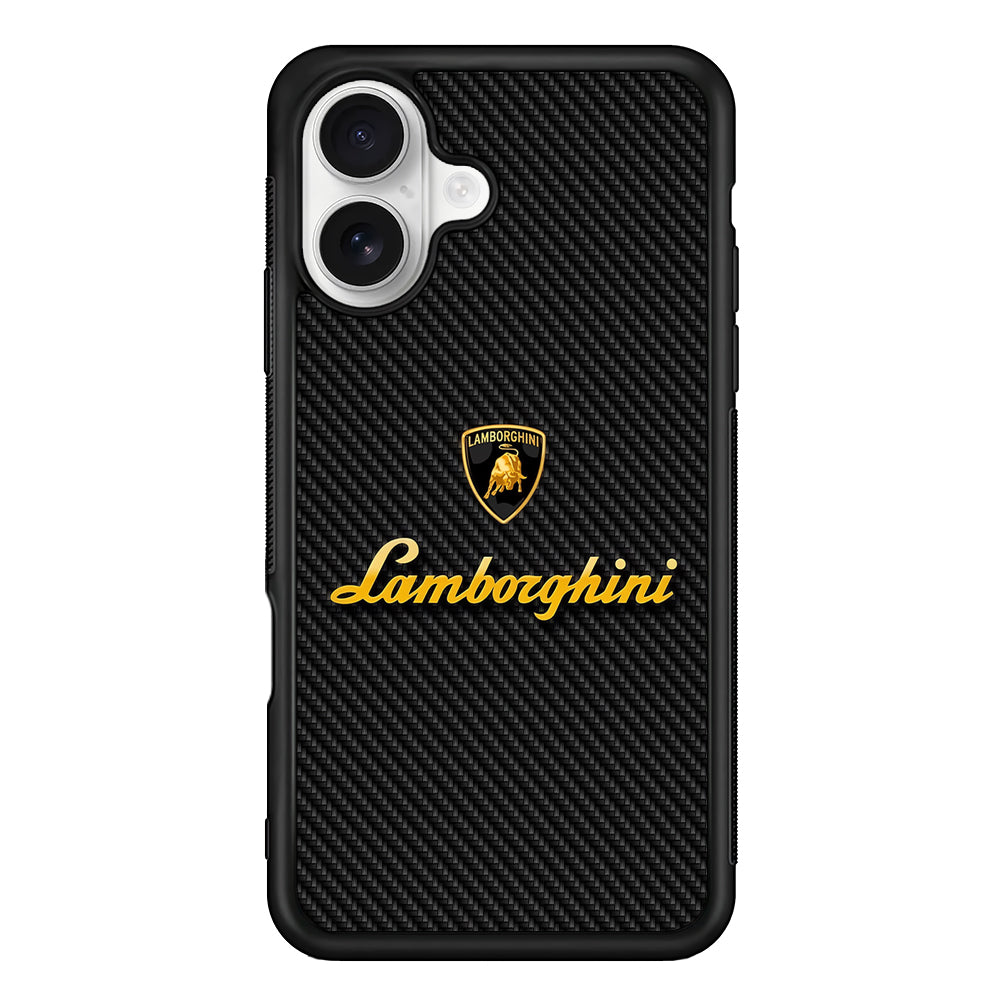 Lamborghini Black Carbon Logo iPhone 16 Plus Case | Slim Rubber Case for iPhone 16 Plus