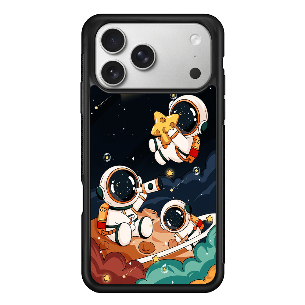 Three Astronauts Playing on a Planet iPhone 17 Pro Case | Slim Rubber Case for iPhone 17 Pro