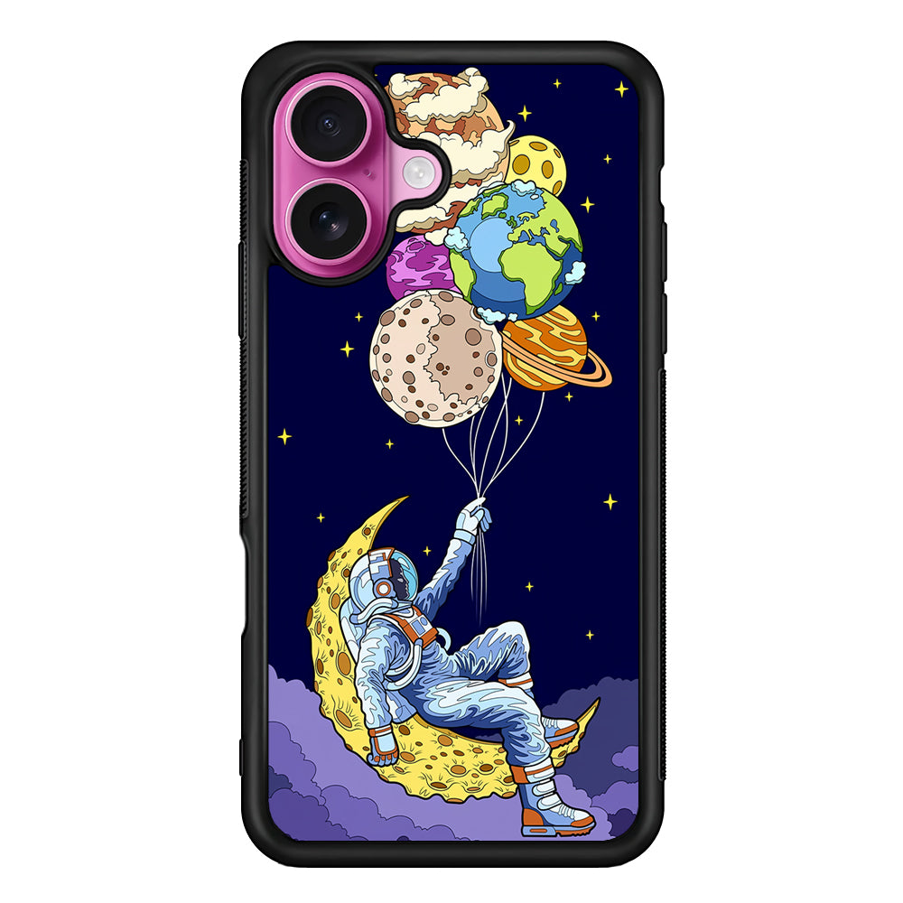 Astronaut Relaxing Holding Planet iPhone 17 Case | Slim Protective Rubber Phone Cover
