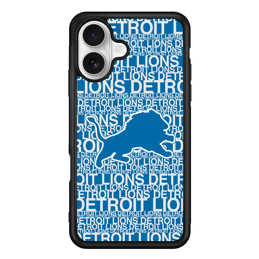 Detroit Lions Pattern iPhone 16 Plus Case | Durable Protective Rubber Cover