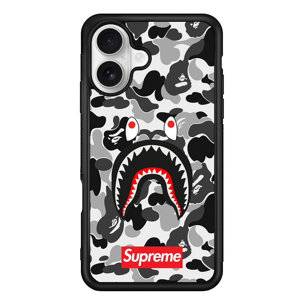 Bape Supreme Black Camo iPhone 16 Plus Case | Slim Rubber Case for iPhone 16 Plus