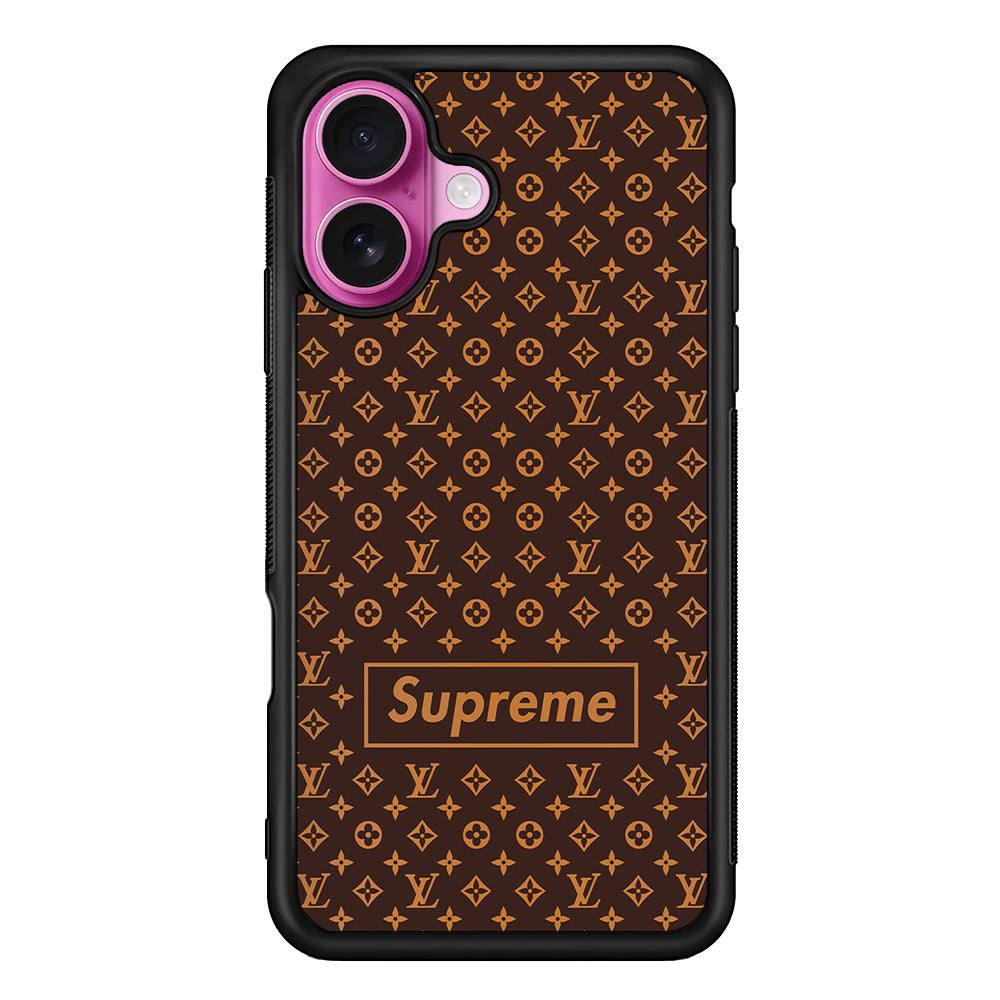 Louis Vuitton X Supreme Brown Background iPhone 17 Case | Slim Rubber Case for iPhone 17