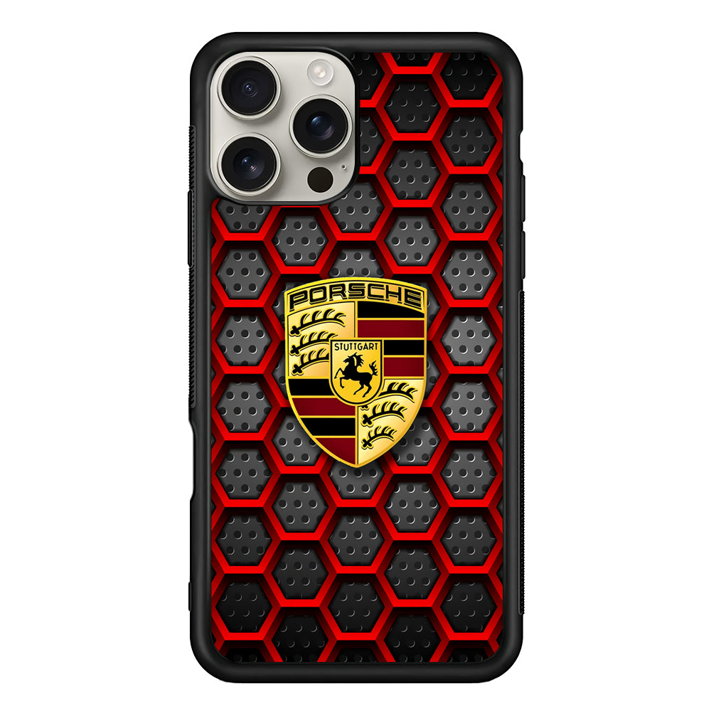 Porsche Red Hexagon iPhone 16 Pro Max Case | Durable Everyday Protective Cover