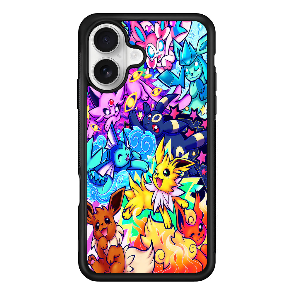 Pokemon Eevee Evolutions Art iPhone 16 Plus Case | Durable Protective Rubber Cover