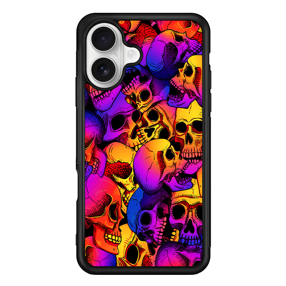 Skulls Pattern Gradient iPhone 16 Plus Case | Durable Protective Rubber Cover