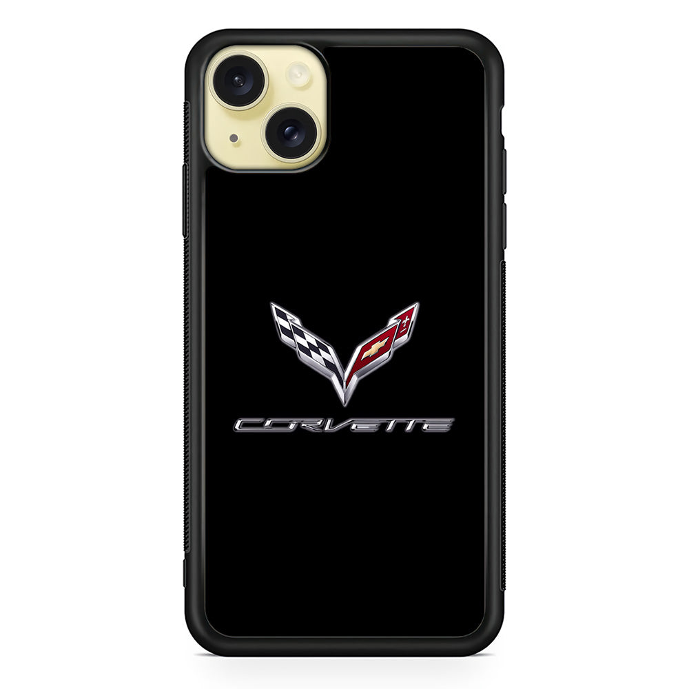 Chevrolet Corvette Logo Black iPhone 15 Plus Case | Slim Rubber Case for iPhone 15 Plus