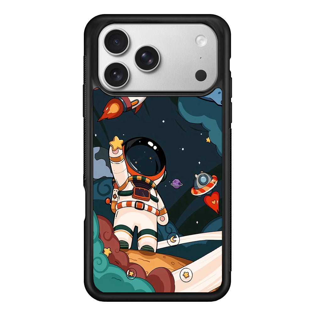 Cartoon Astronaut Holding Up a Star iPhone 17 Pro Case | Slim Rubber Case for iPhone 17 Pro