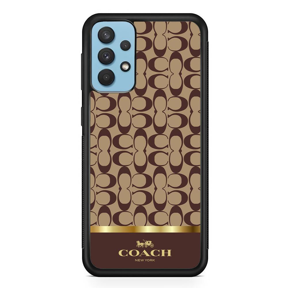 Coach Brown Gold Line Samsung Galaxy A32 Case | Slim Rubber Case for Samsung Galaxy A32