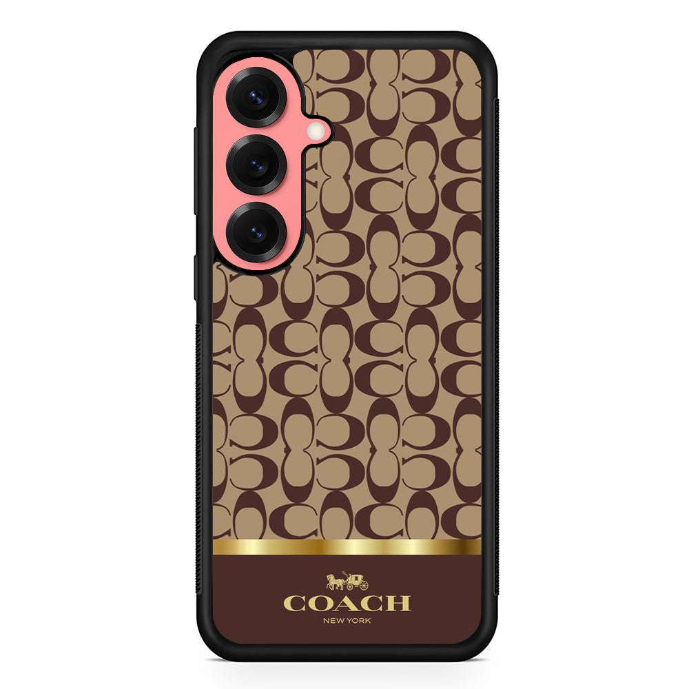Coach Brown Gold Line Samsung Galaxy S25 Case | Slim Rubber Case for Samsung Galaxy S25