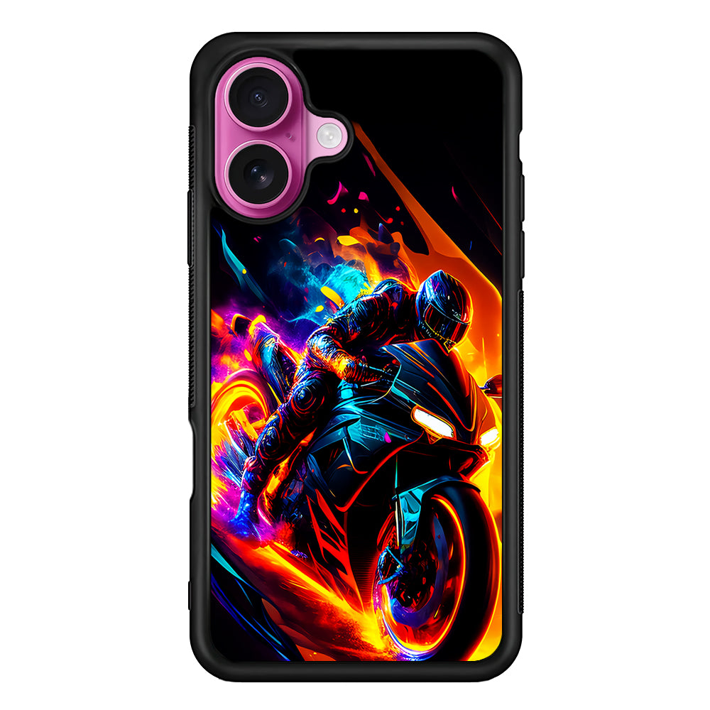 The Neon Cyber Ride Motorbike iPhone 17 Case | Slim Protective Rubber Phone Cover