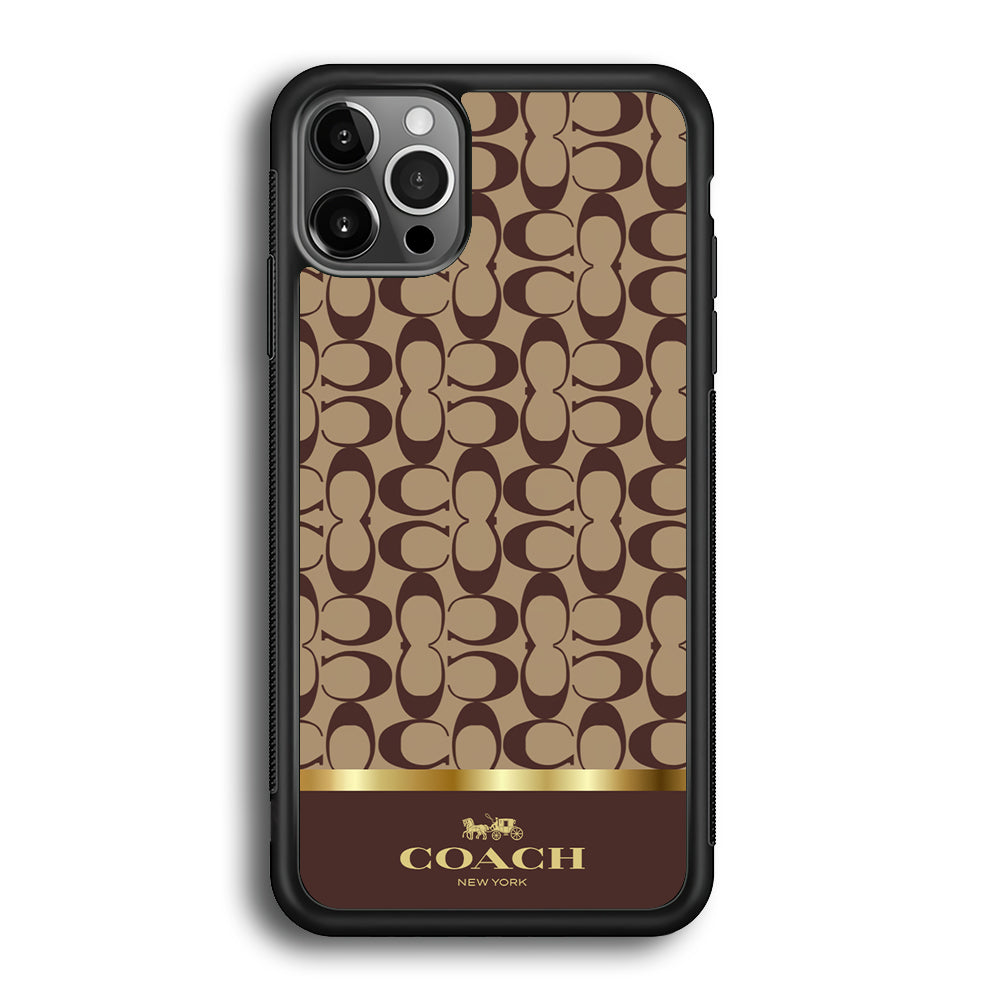 Coach Brown Gold Line iPhone 12 Pro Max Case | Slim Rubber Case for iPhone 12 Pro Max