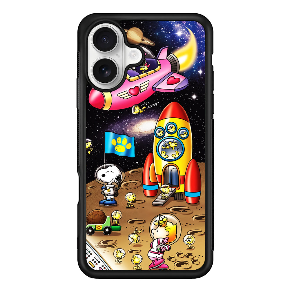 Peanuts Snoopy Space Travel iPhone 16 Plus Case | Durable Protective Rubber Cover