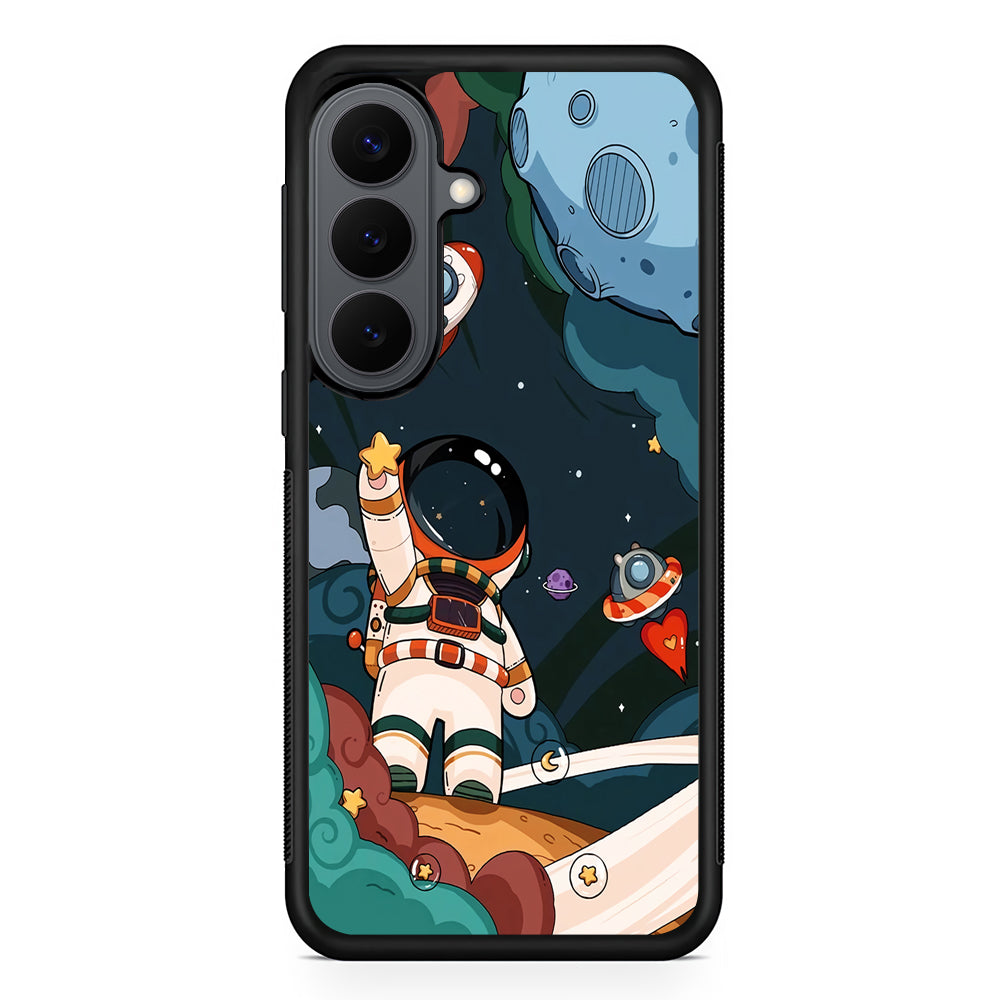 Cartoon Astronaut Holding Up a Star Samsung Galaxy S26 Plus Case | Slim Rubber Case for Samsung Galaxy S26 Plus