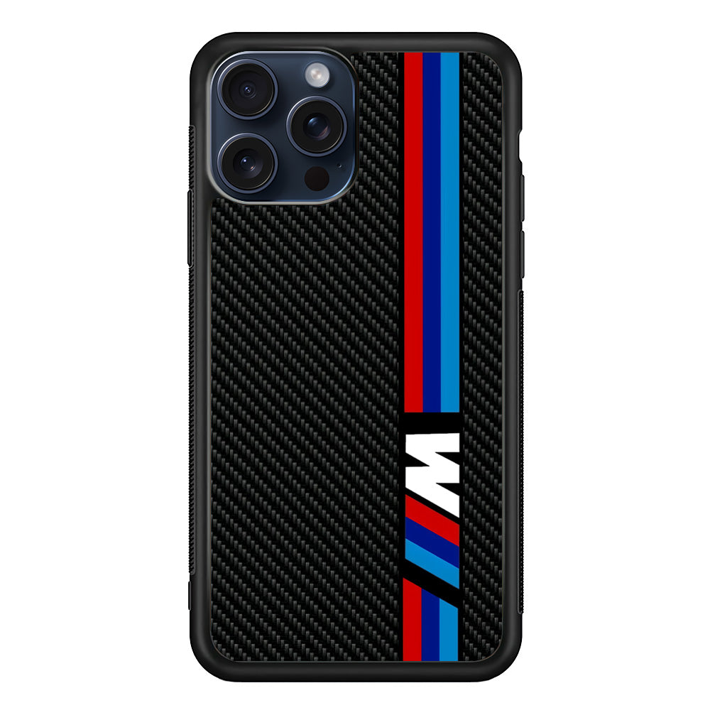 BMW M Carbon Tricolor Stripes iPhone 15 Pro Max Case | Slim Rubber Case for iPhone 15 Pro Max