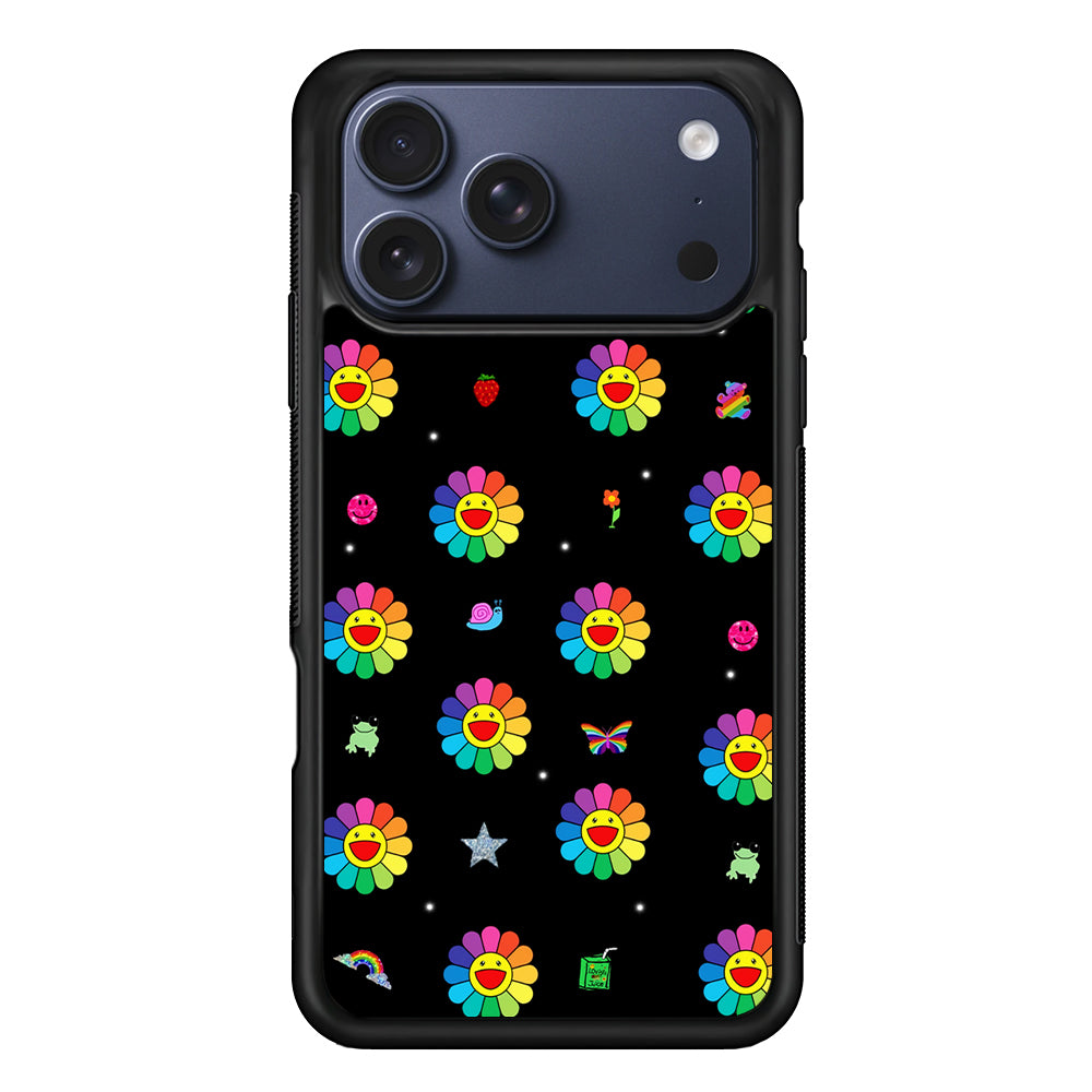 Smile on Rainbow Flower Black iPhone 17 Pro Max Case | Slim Protective Cover for iPhone 17 Pro Max