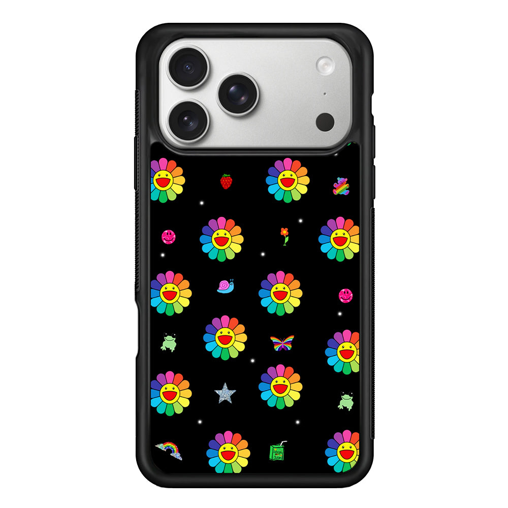 Smile on Rainbow Flower Black iPhone 17 Pro Case | Slim Rubber Case for iPhone 17 Pro