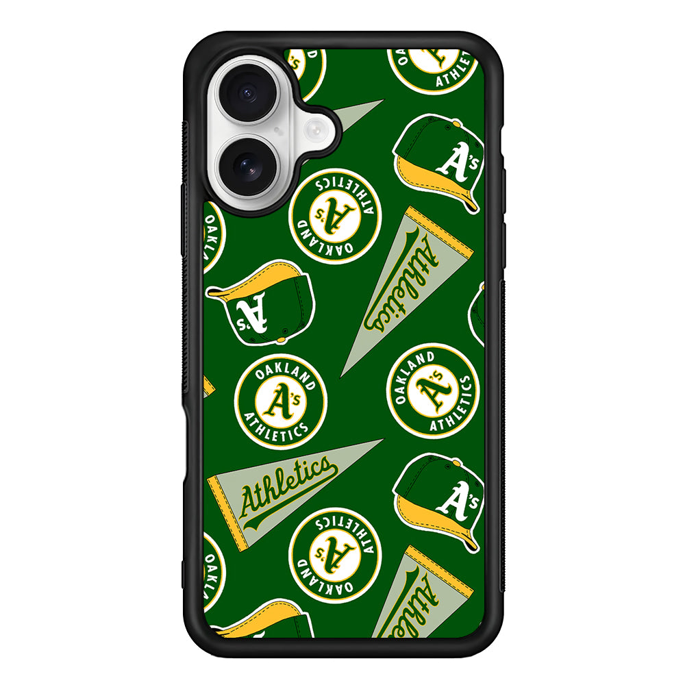 Oakland Athletics Pattern iPhone 16 Plus Case | Durable Protective Rubber Cover