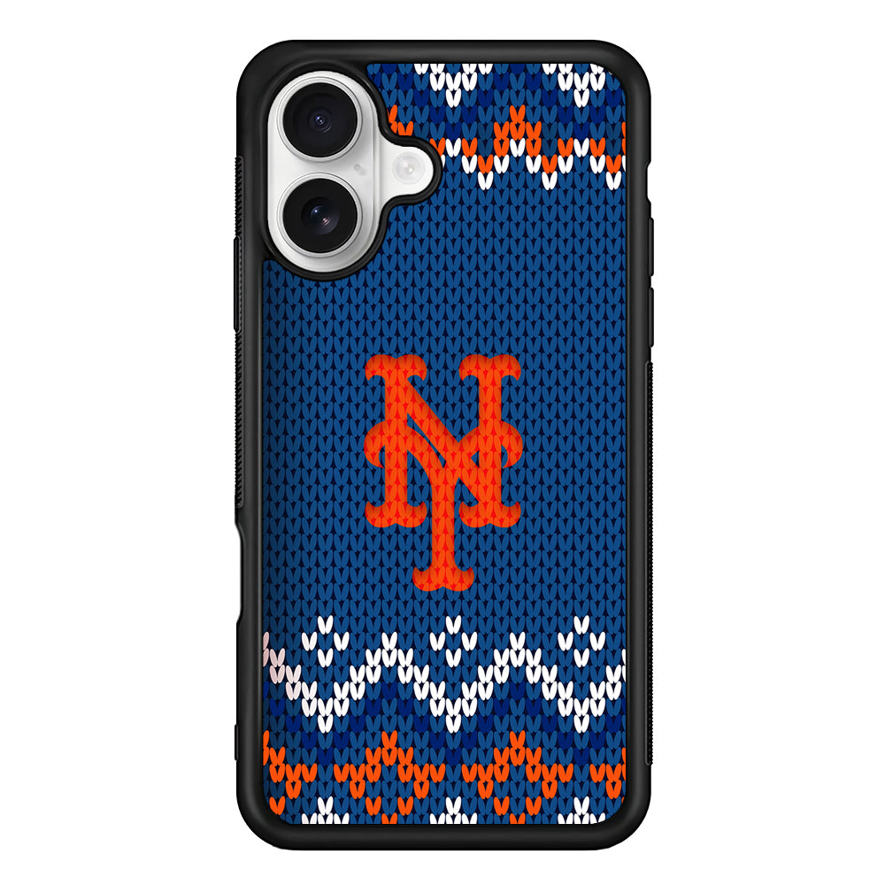 New York Mets Pattern iPhone 16 Plus Case | Durable Protective Rubber Cover