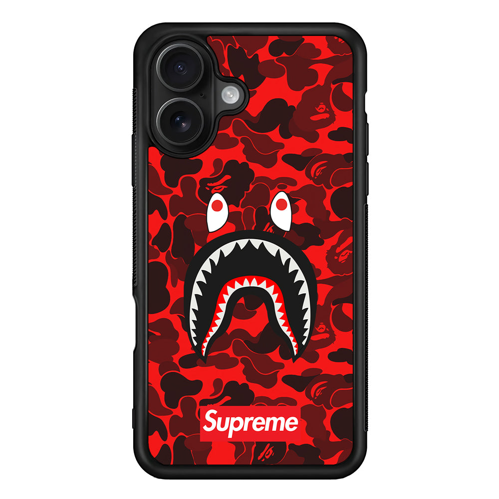 Bape Supreme Red Camo iPhone 16 Case | Slim Rubber Case for iPhone 16
