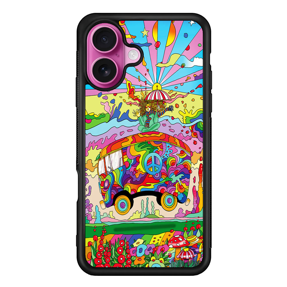 Hippie Trippy Van Rainbow iPhone 17 Case | Slim Protective Rubber Phone Cover