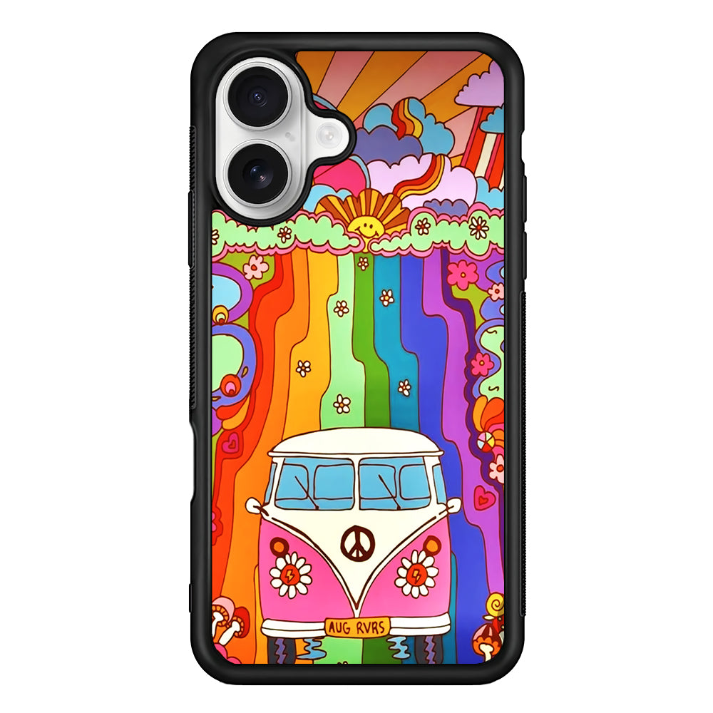 Hippie Aesthetic Rainbow iPhone 16 Plus Case | Durable Protective Rubber Cover