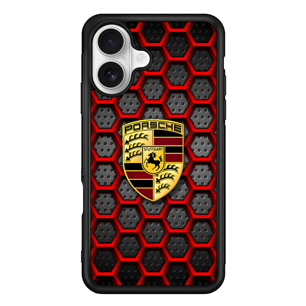 Porsche Red Hexagon iPhone 16 Plus Case – Slim Fit Protective Phone Case