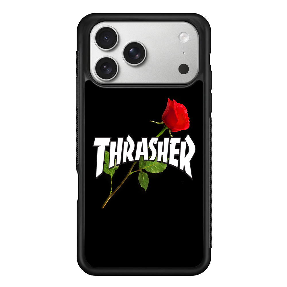 Thrasher Black Rose Flower iPhone 17 Pro Case | Slim Rubber Case for iPhone 17 Pro
