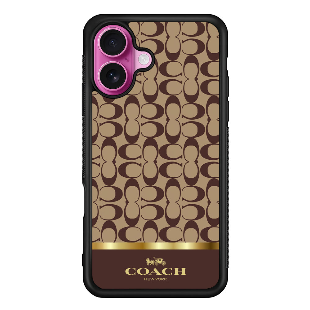 Coach Brown Gold Line iPhone 17 Case | Slim Rubber Case for iPhone 17