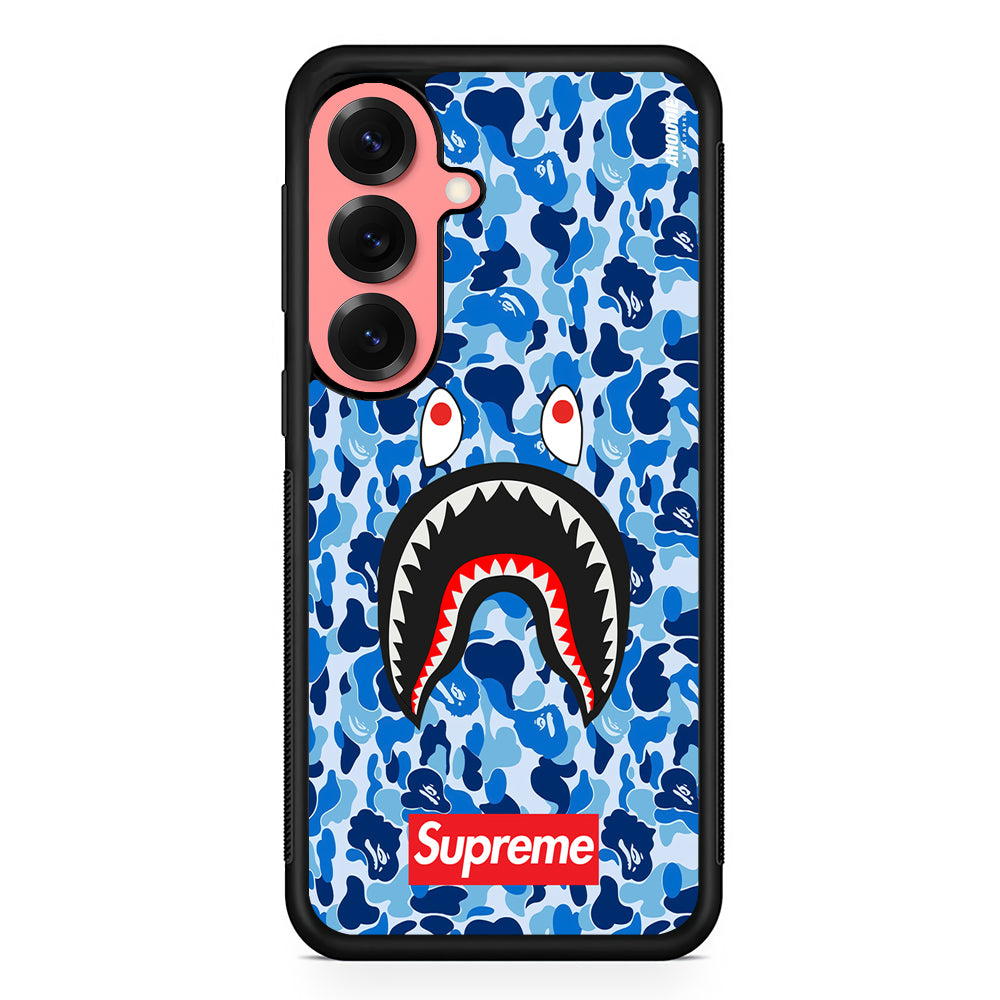 Bape Supreme Blue Camo Samsung Galaxy S25 Case | Slim Rubber Case for Samsung Galaxy S25