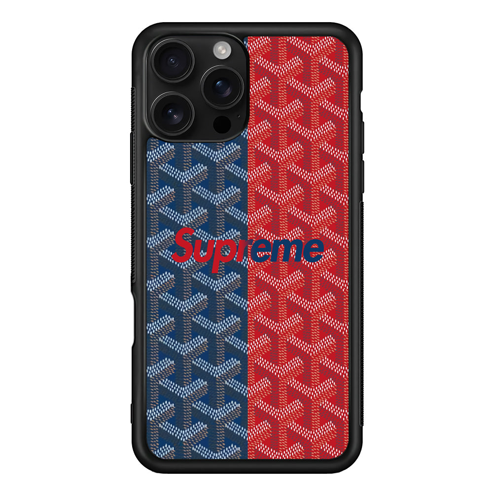 Supreme Blue Red Pattern iPhone 16 Pro Case | Slim Rubber Case for iPhone 16 Pro