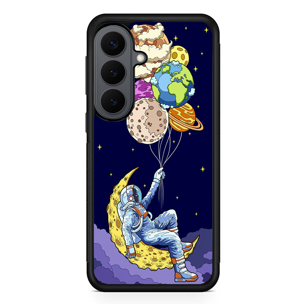 Astronaut Relaxing Holding Planet Samsung Galaxy S26 Plus Case | Slim Rubber Case for Samsung Galaxy S26 Plus