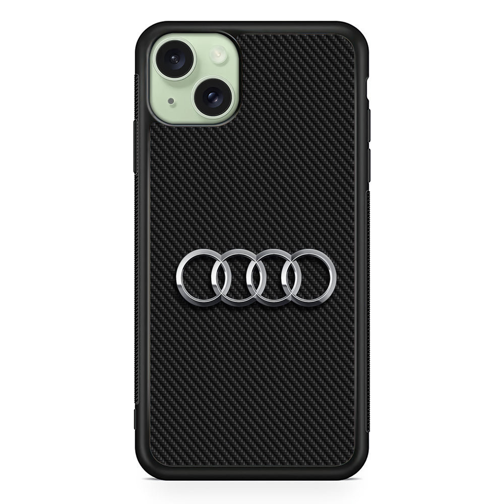 Audi Metal Against a Dark Carbon iPhone 14 Plus Case | Slim Rubber Case for iPhone 14 Plus