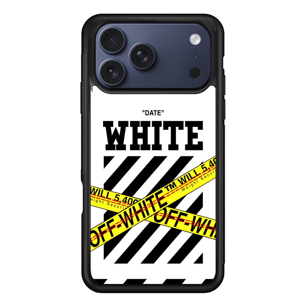 Off White Warning Line iPhone 17 Pro Max Case | Slim Rubber Case for iPhone 17 Pro Max