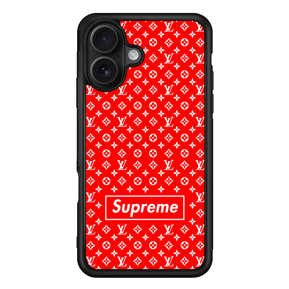 Louis Vuitton X Supreme Red Background iPhone 16 Case | Slim Rubber Case for iPhone 16