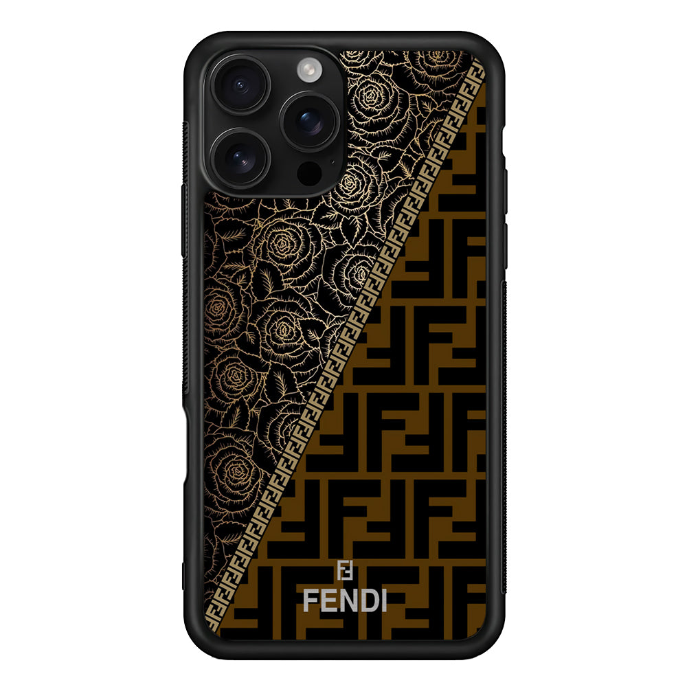 Fendi Slices Black Rose iPhone 16 Pro Case | Slim Rubber Case for iPhone 16 Pro