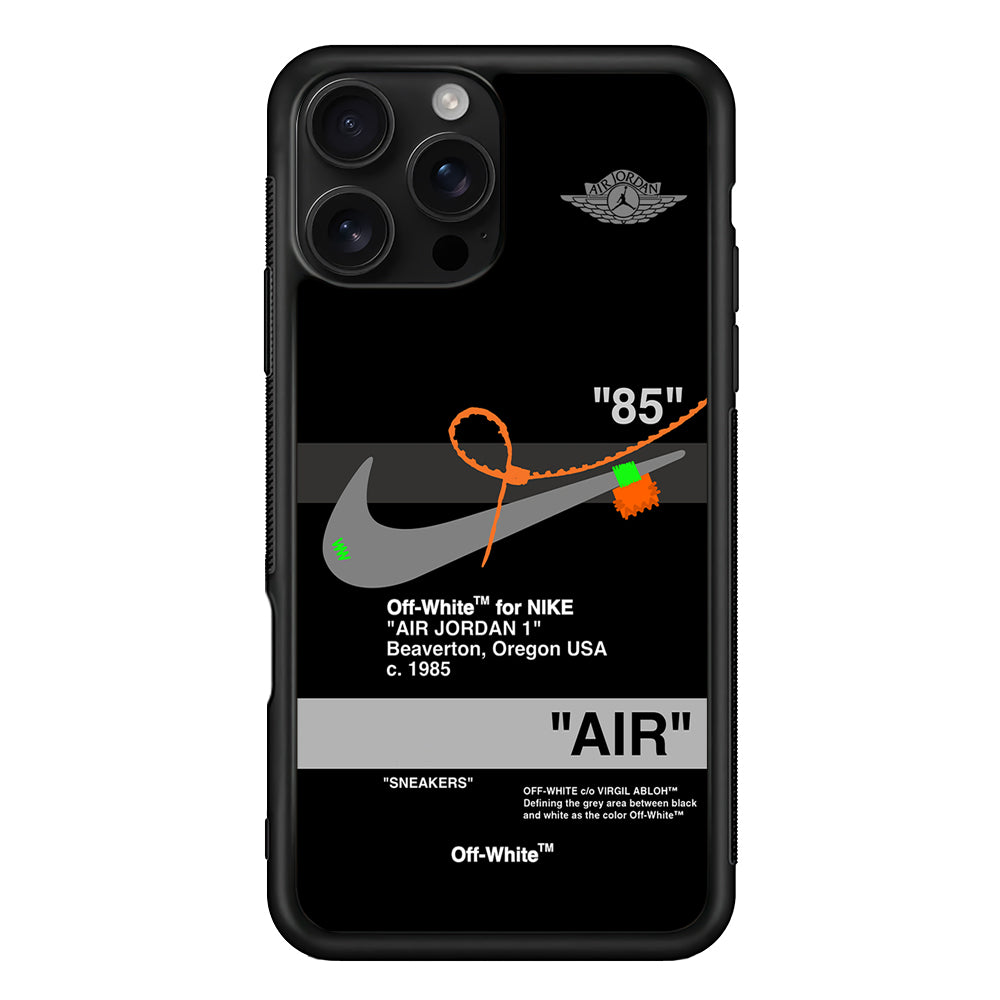 Off White x Nike Air Jordan Black iPhone 16 Pro Case | Slim Rubber Case for iPhone 16 Pro