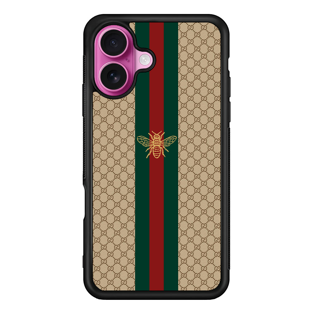 Gucci Latte Wall Stripe Bee Logo iPhone 17 Case | Slim Rubber Case for iPhone 17